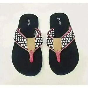J.Crew Polka-Dots Flip-Flop Thong Sandal Shoes Size US 5 Black/White